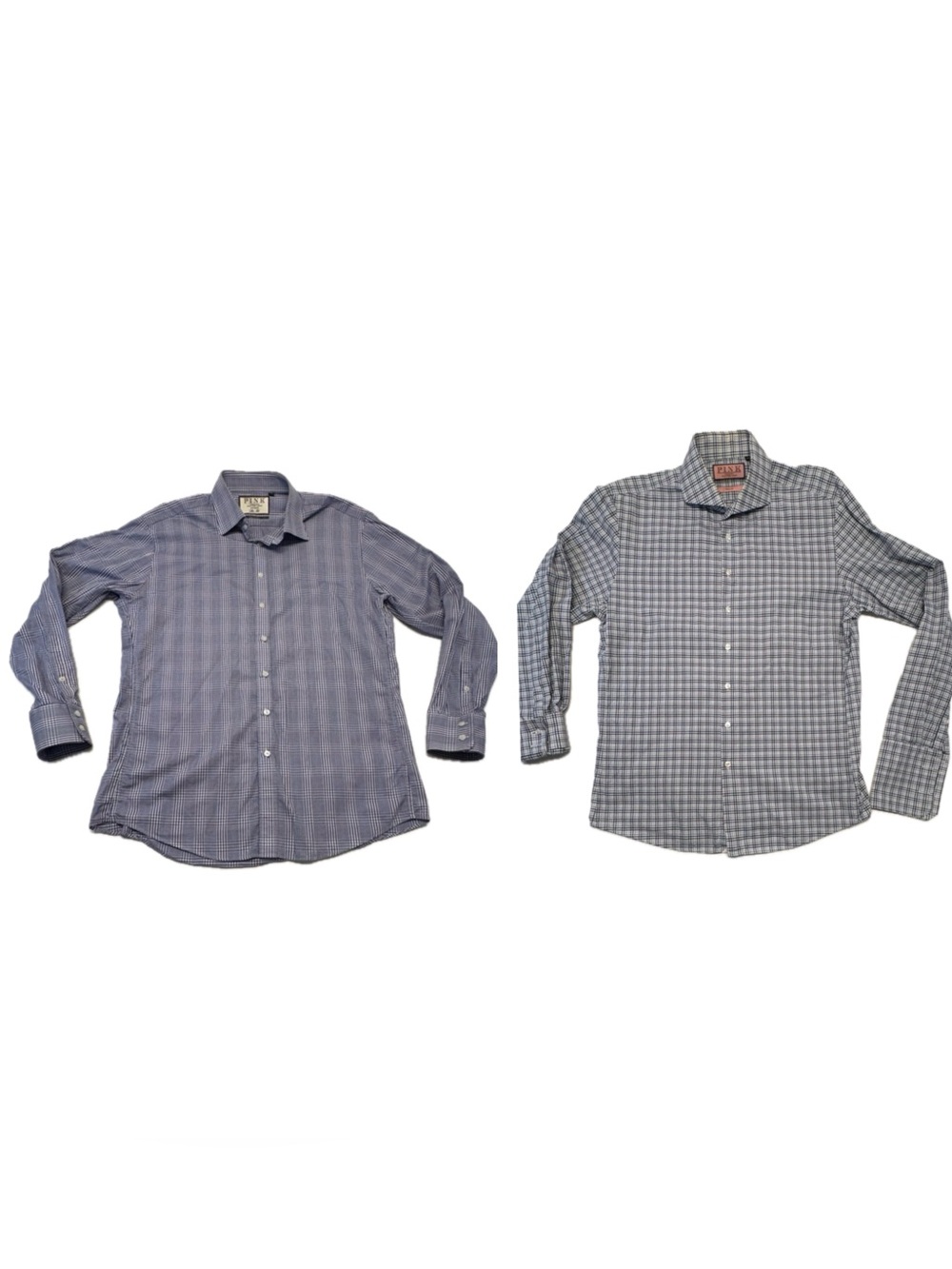 Bundle of 2 Thomas Pink Slim Fit Shirts - Blue Plaid & Gingham- Size16&16.5 neck